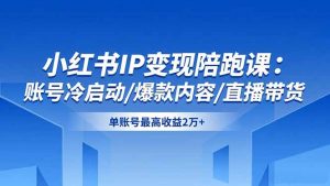 小红书IP变现陪跑课:账号冷启动/爆款内容/直播带货,单账号最高收益2万+-网创项目