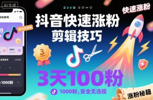 抖音快速涨粉剪辑技巧,3天1000粉,安全无违规-网创项目