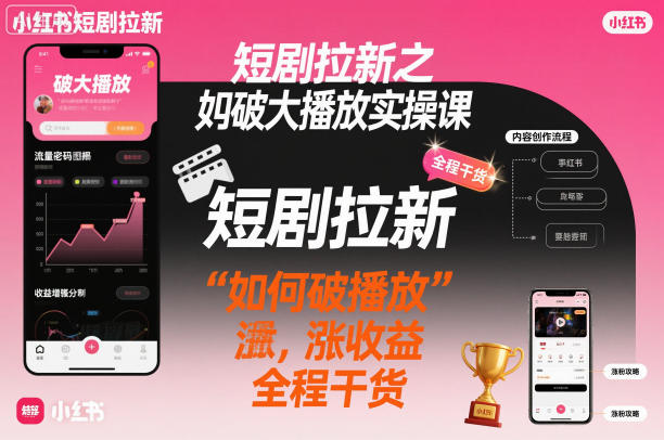 短剧拉新之小红书如何破大播放实操课，如何破播放，涨收益，全程干货-网创项目