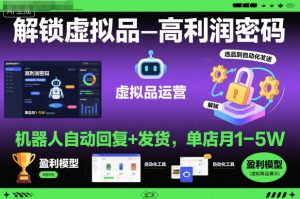 解锁虚拟品高利润密码：机器人自动回复+发货，单店月1-5W【揭秘】-网创项目