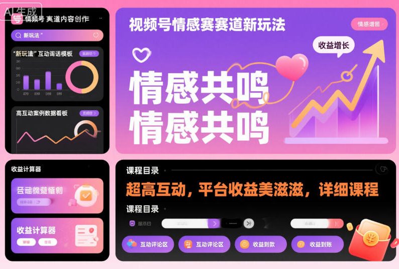 视频号情感赛道新玩法，超高互动，平台收益美滋滋，详细课程-网创项目