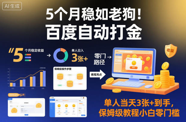 5个月稳如老狗！百度自动打金，单人当天3张+到手，保姆级教程小白零门槛【揭秘】-网创项目