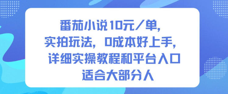 番茄小说10米每单，实拍玩法，0成本好上手，详细实操教程和平台入口适合大部分人-网创项目