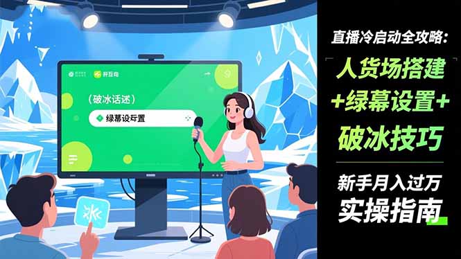 直播冷启动全攻略:人货场搭建+绿幕设置+破冰技巧，新手月入过万实操指南-网创项目