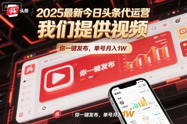 2025最新今日头条代运营，我们提供视频，你一键发布，单号月入1W【揭秘】-网创项目