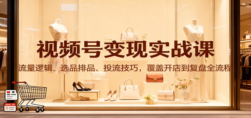 视频号变现实战课：流量逻辑、选品排品、投流技巧，覆盖开店到复盘全流程-网创项目
