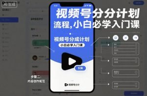 视频号分成计划实操流程，小白必学入门课-网创项目