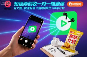 短视频创收一对一陪跑课,含文案+快速起号+短视频带货+种草计划-网创项目