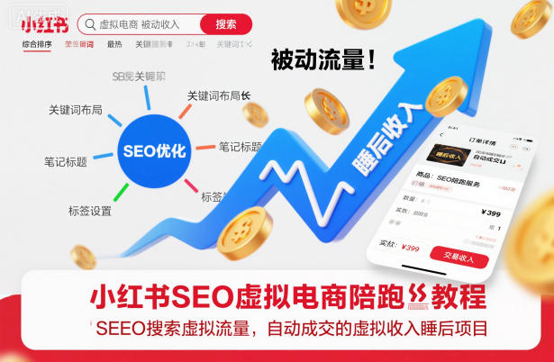 小红书SEO虚拟电商陪跑教程，实现seo搜索被动流量，自动成交的被动收入睡后项目-网创项目