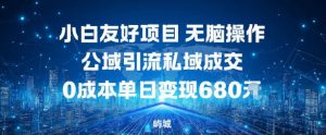 小白友好项目，无脑操作，公域引流私域成交，0成本单日变现680米-网创项目