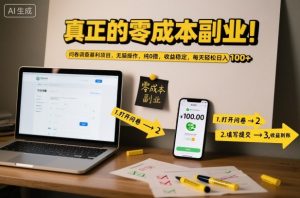 真正的零成本副业!问卷调查暴利项目,无脑操作,纯0撸,收益稳定,每天轻松日入100+【揭秘】-网创项目