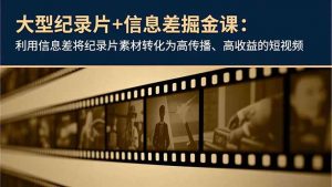 大型纪录片+信息差掘金课:利用信息差将纪录片素材转化为高传播、高收益的短视频-网创项目