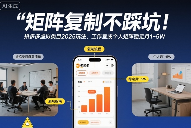 矩阵复制不踩坑！拼多多虚拟类目2025玩法，工作室或者个人矩阵稳定月1-5W【揭秘】-网创项目