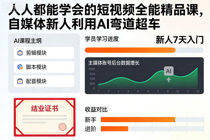 人人都能学会的短视频全能精品课，自媒体新人利用AI弯道超车-网创项目