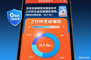 京东短视频带货独家技术，2分钟生成一条优质爆款视频，0粉丝0保证金，日入1k+【揭秘】-网创项目