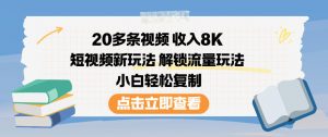 20多条视频收入8K，短视频新玩法，解锁流量玩法，小白轻松复制-网创项目