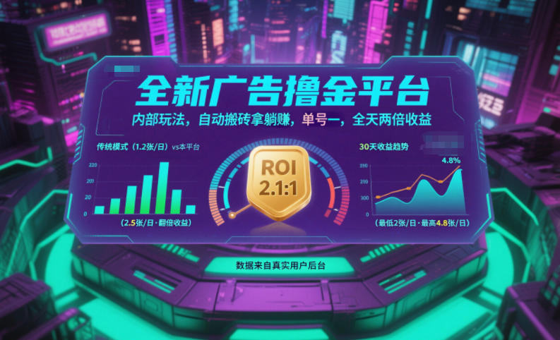 全新广告撸金平台，内部玩法，自动搬砖拿躺賺，单号一天保底2张+，全天两倍收益【揭秘】-网创项目