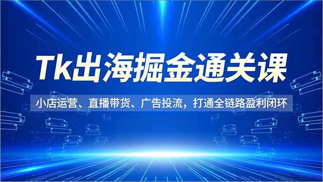 Tk出海掘金通关课，小店运营、直播带货、广告投流，打通全链路盈利闭环-网创项目