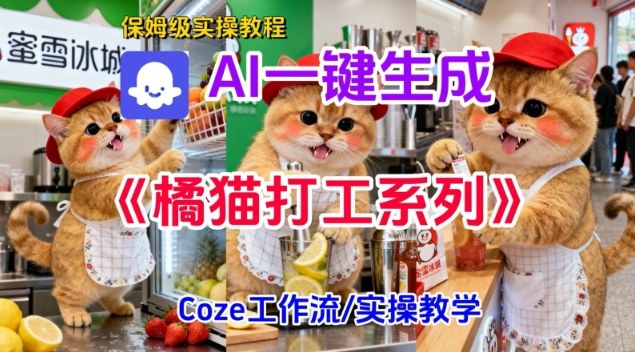 Coze扣子工作流一键生成胖橘猫打工短视频，保姆级实操搭建教学-网创项目