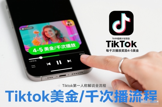 TK中视频计划项目，Tiktok第一人称解说流程，每干次播放奖励4-5美金-网创项目