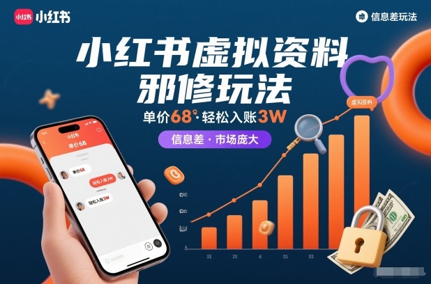 小红书虚拟资料邪修玩法，单价68，轻松入账3W，信息差玩法，市场庞大-网创项目