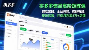 拼多多饰品高阶矩阵课，铺款策略、全站托管、店群布局，矩阵运营，打造月利润5万+店铺-网创项目