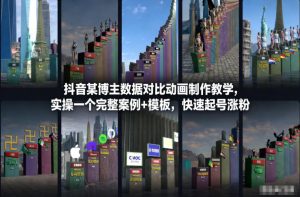 抖音某博主数据对比动画制作教学，实操完整案例+模板，快速起号涨粉-网创项目