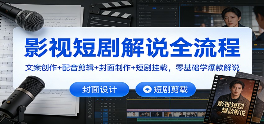 影视短剧解说全流程：文案创作+配音剪辑+封面制作+短剧挂载，零基础学爆款解说-网创项目