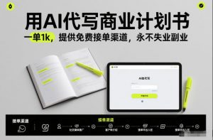 用AI代写商业计划书，一单1k，提供免费接单渠道，永不失业副业-网创项目