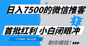 日入7500的微信推客，首批红利，自用省钱、分享赚钱，0门槛小白闭眼冲！-网创项目
