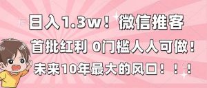 日入1.3w！微信推客，首批红利，未来10年最大的风口，0门槛，人人可做！-网创项目