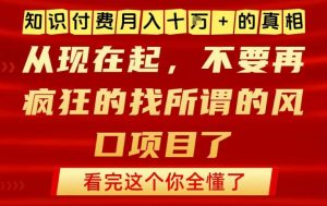 知识付费月入10个W的真相，做网创项目这一个就够了，不要再疯狂的找所谓的风口项目【揭秘】-网创项目