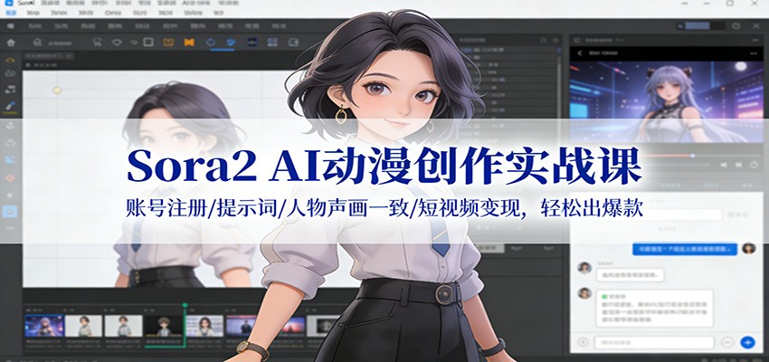 Sora2 AI动漫创作实战课：账号注册/提示词/人物声画一致/短视频变现，轻松出爆款-网创项目