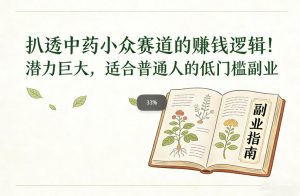 扒透中药小众赛道的賺米逻辑，潜力巨大，适合普通人的低门槛副业-网创项目