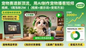 宠物赛道新顶流，用AI制作宠物播客短视频，1周涨粉2W(视频+提示词+变现方法)-网创项目