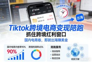 Tiktok跨境电商变现陪跑，抓住跨境红利窗口，国内电商卷，那就出海賺美金-网创项目