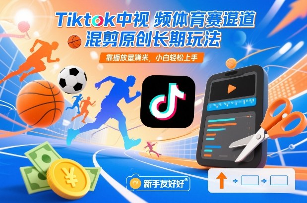 Tiktok中视频体育赛道混剪原创长期玩法，靠播放量賺米，小白轻松上手-网创项目