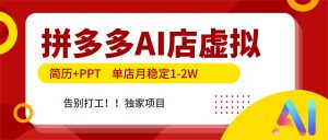 拼多多AI店,简历+PPT,单店月稳定1-2W,告别打工,独家项目!-网创项目