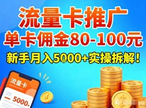 流量卡推广，单卡佣金80-100，新手月入5k+实操拆解！-网创项目