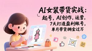 AI女装带货实战:起号,AI创作,运营,7天打造盈利账号,单月带货佣金过万-网创项目