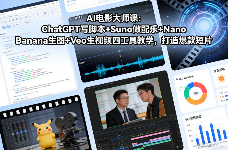 AI电影大师课：ChatGPT写脚本+Suno做配乐+Nano Banana生图+Veo生视频，打造爆款短片-网创项目