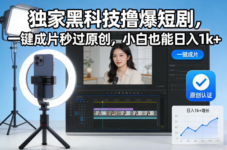 独家黑科技撸爆短剧，一键成片秒过原创，小白也能日入1k+【揭秘】-网创项目