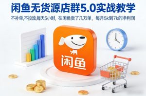 闲鱼无货源店群5.0实战教学,不补单,不投流,每天5小时,在闲鱼卖了几万单,每月5k到7k的净利润-网创项目