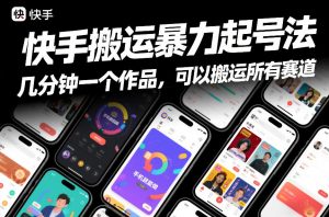 快手搬运暴力起号法，几分钟一个作品，手机就能做，可以搬运所有赛道-网创项目