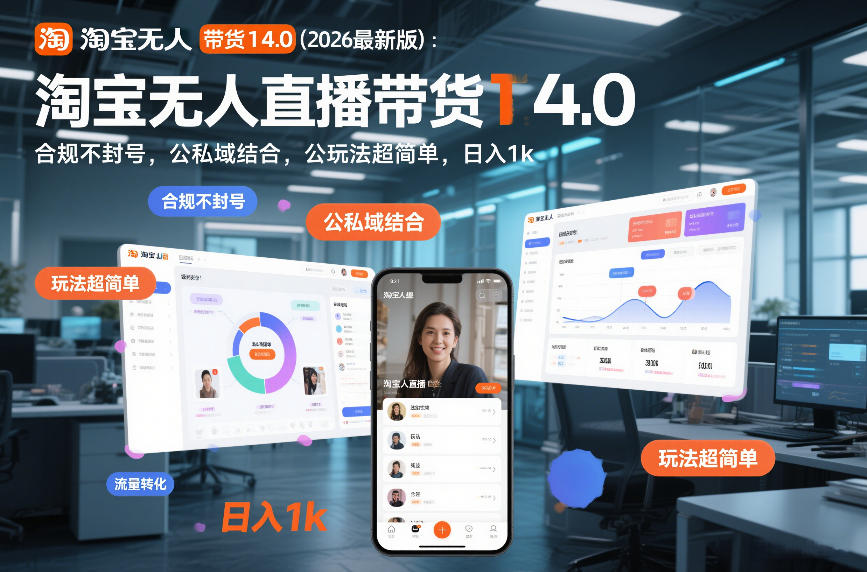 淘宝无人直播带货14.0(2026最新版)：合规不封号，公私域结合，玩法超简单，日入1k+【揭秘】-网创项目