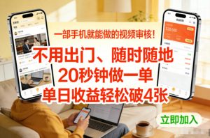 一部手机就能做的视频审核！不用出门，随时随地，20秒钟做一单，单日收益轻松破4张【揭秘】-网创项目