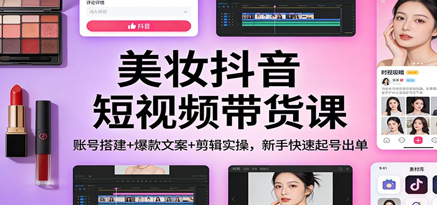 美妆抖音短视频带货课：账号搭建+爆款文案+剪辑实操，新手快速起号出单-网创项目
