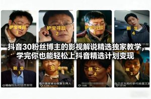抖音30粉丝博主的影视解说精选独家教学，学完你也能轻松上抖音精选计划变现-网创项目