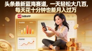 头条最新蓝海赛道，一天轻松大几张，每天花十分钟也能月入过1W【揭秘】-网创项目