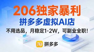 206独家暴利，拼多多虚拟AI店，不用选品，月稳定1-2W，可副业全职！-网创项目